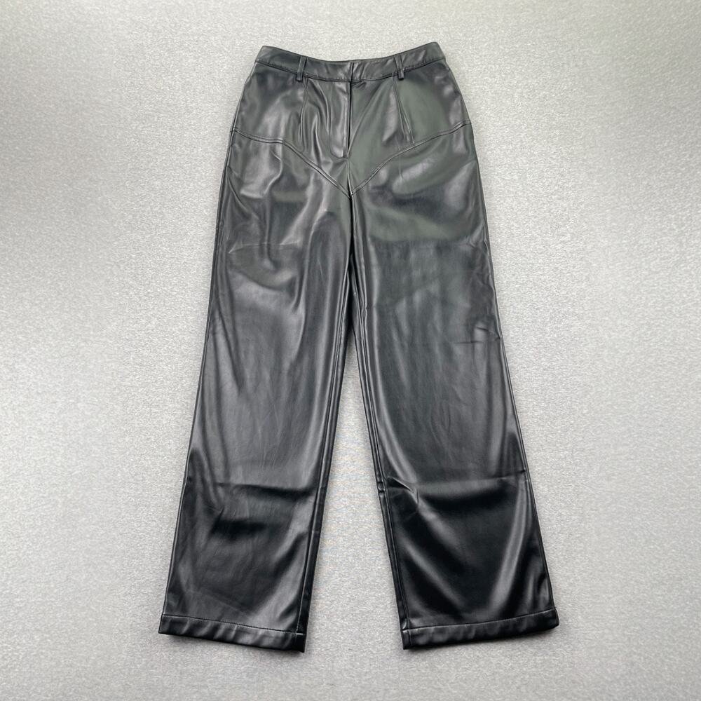 19 Cooper Faux Leather Pants Womens S Black Wide Leg High Waist Sleek Edgy Goth
